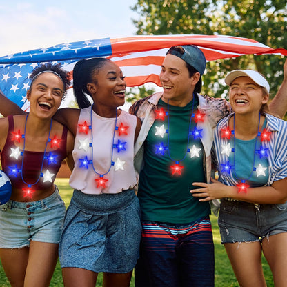4th of July Necklace Accessories, 1PCS Light up Independence Day Necklaces Party Favor, Red White Blue 250th Anniversary Patriotic Fourth of July 7 Light Necklace, Glow Accessories Memorial Parades