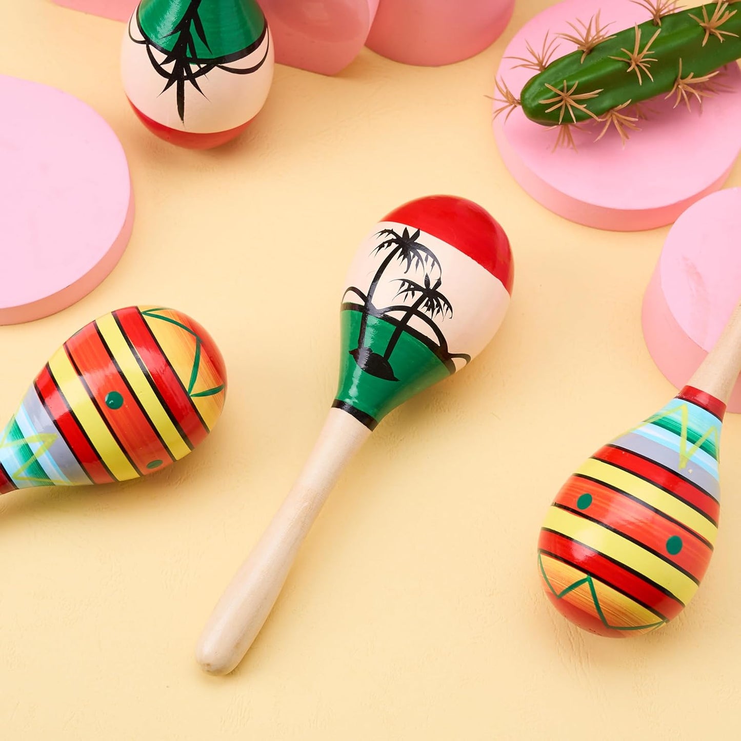JOYIN 4 PCS Cinco De Mayo 7.6" Wooden Maracas for Kids, Maraca Magic, Wooden Noisemaker for Mexican Fiesta Party Favors, Musical Fun Parties, Luau Party, Carnivals, Taco Tuesday Event