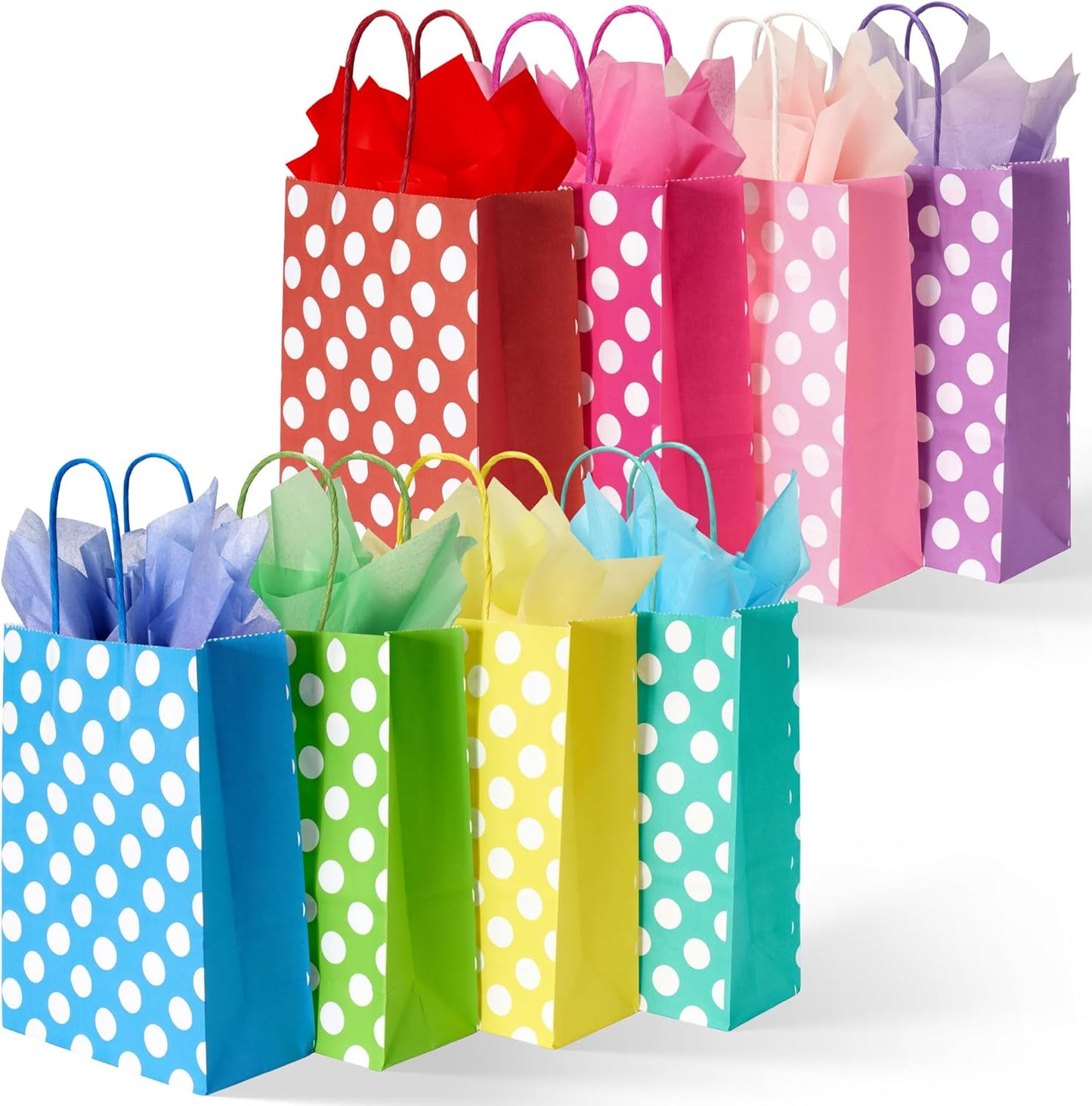 BLEWINDZ 32 Pieces Gift Bags with 32 Tissues, 8 Colors Party Favor Bags with Handles, Rainbow Gift Bag for Wedding, Birthday, Party Supplies and Gifts