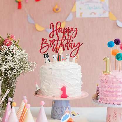 ZHUOWEISM 1 PCS Gold Happy Birthday & Anniversary Cake Topper