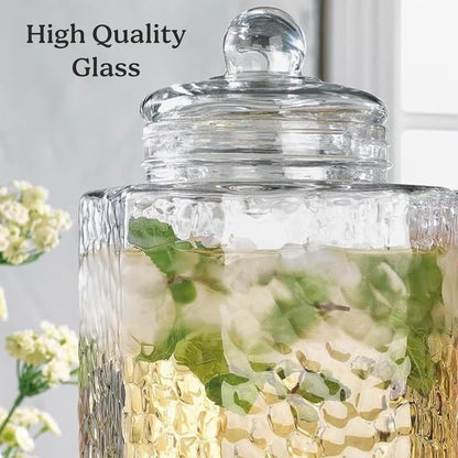 1.5 Gallon Glass Drink Dispenser for Parties 3 PACK Beverage Dispensers with Stand, Glass Water Jug Dispenser, with 18/8 Stainless Steel Spigot, Great for Party, Wedding, Picnic, BBQ Wicker Design