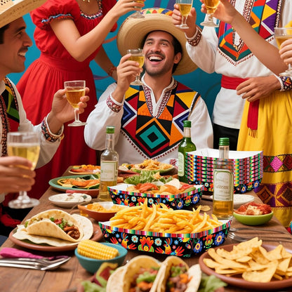 30 Pack Fiesta Mexican Food Trays, Floral and Serape Stripe Design Disposable Paper Serving Containers Boats for Taco Nights, Nachos, Fries, Popcorn, Snacks, Cinco de Mayo and Birthday Party Supplies