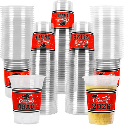 Gatherfun Graduation Decorations 2026-100 Pcs 16oz Blue Graduation Plastic Cups for Grad Party | Sturdy & Durable Drinkware for Grad Festivities | Essential Grad Party Supplies & Decorations