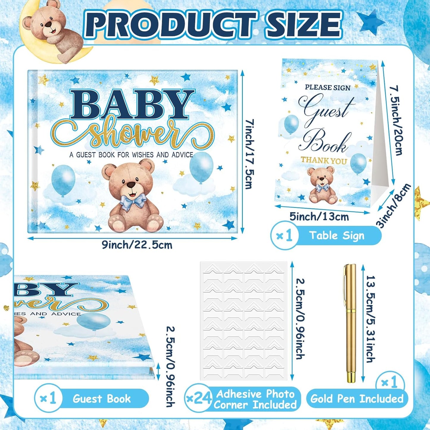 Fuyoooo 27 Pcs Safari Animal Baby Shower Guest Book Set Baby Shower Sign in Guest Floral Book Place Table Cards with Gold Pen Adhesive Photo Corner for Birthday Party
