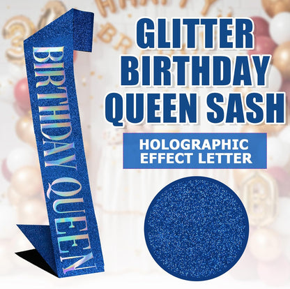 RUDONG M Birthday Queen Sash Glitter - Gold Birthday Sash for Women & Girls | Sweet 16/18th/21st/30th/40th/50th/60th/70th, All-Age Celebration Party Decor