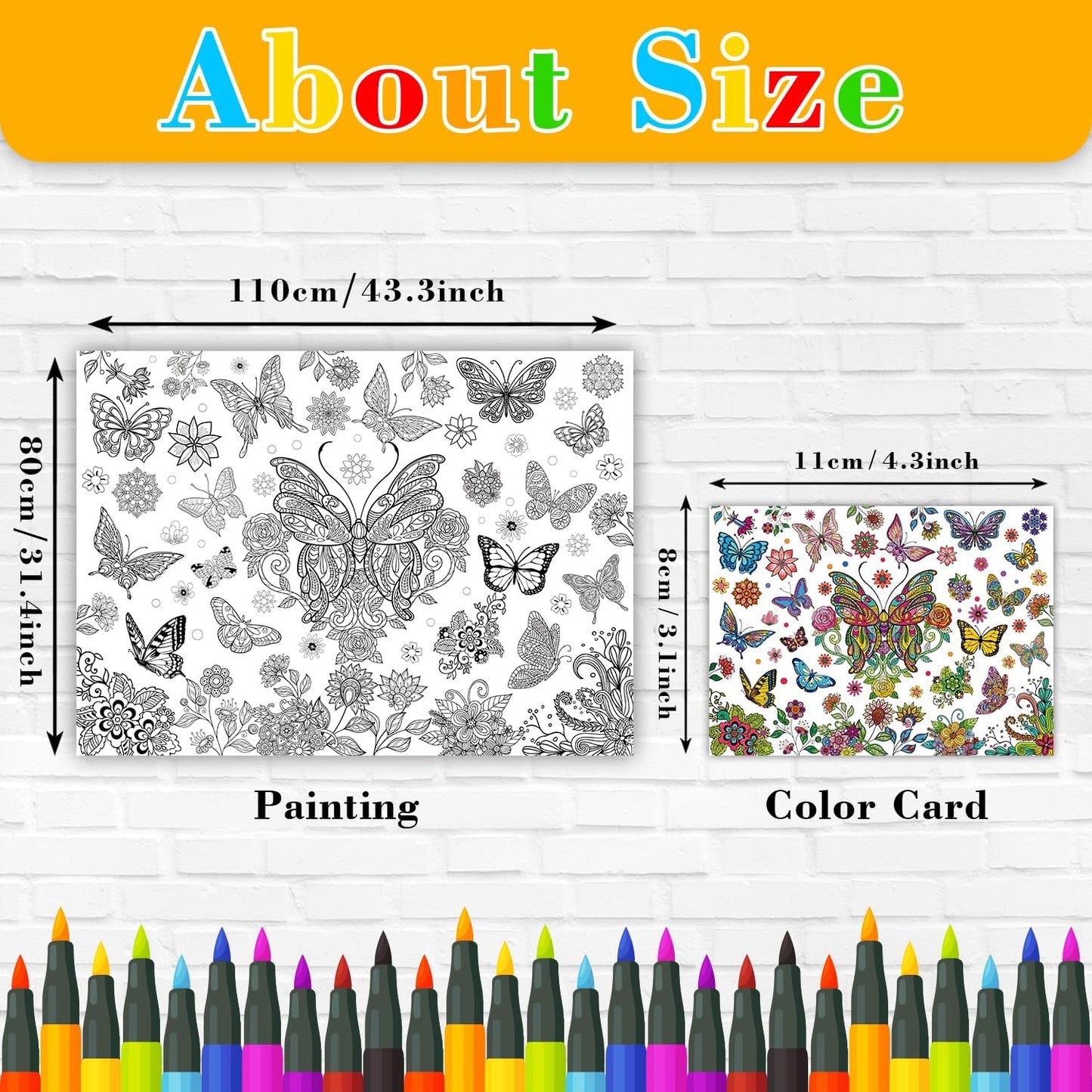 43.3x31.5 Summer Coloring Poster with Picture, Giant Cute Painting Poster, Large Coloring Tablecloth for Classroom Home Birthday Party Supplies Favor