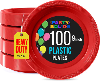 Party Solids Black Plastic Plates For Party 10" Black Disposable Plates For Party Supplies 100 Pcs Plastic Dinnerware Sets Heavy Duty 350 GSM Disposable Dinnerware Set
