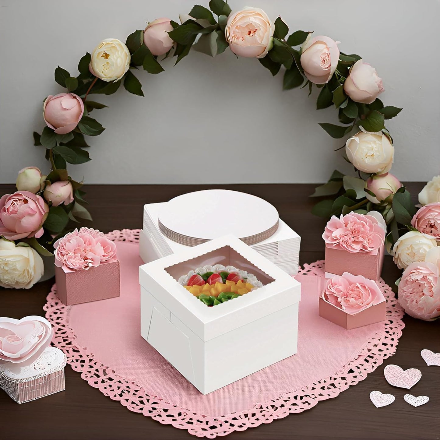 20Pack 12 Inch Cake Boxes With Cake Boards (10 boxes & 10 boards), 12X12X8 Inch White Bakery Boxes With Windown For Cajas Pasteles, Cookie, Pastries,Pie, Wedding, Birthday, Fathers day