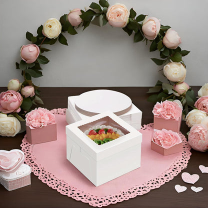 20Pack 12 Inch Cake Boxes With Cake Boards (10 boxes & 10 boards), 12X12X8 Inch White Bakery Boxes With Windown For Cajas Pasteles, Cookie, Pastries,Pie, Wedding, Birthday, Fathers day