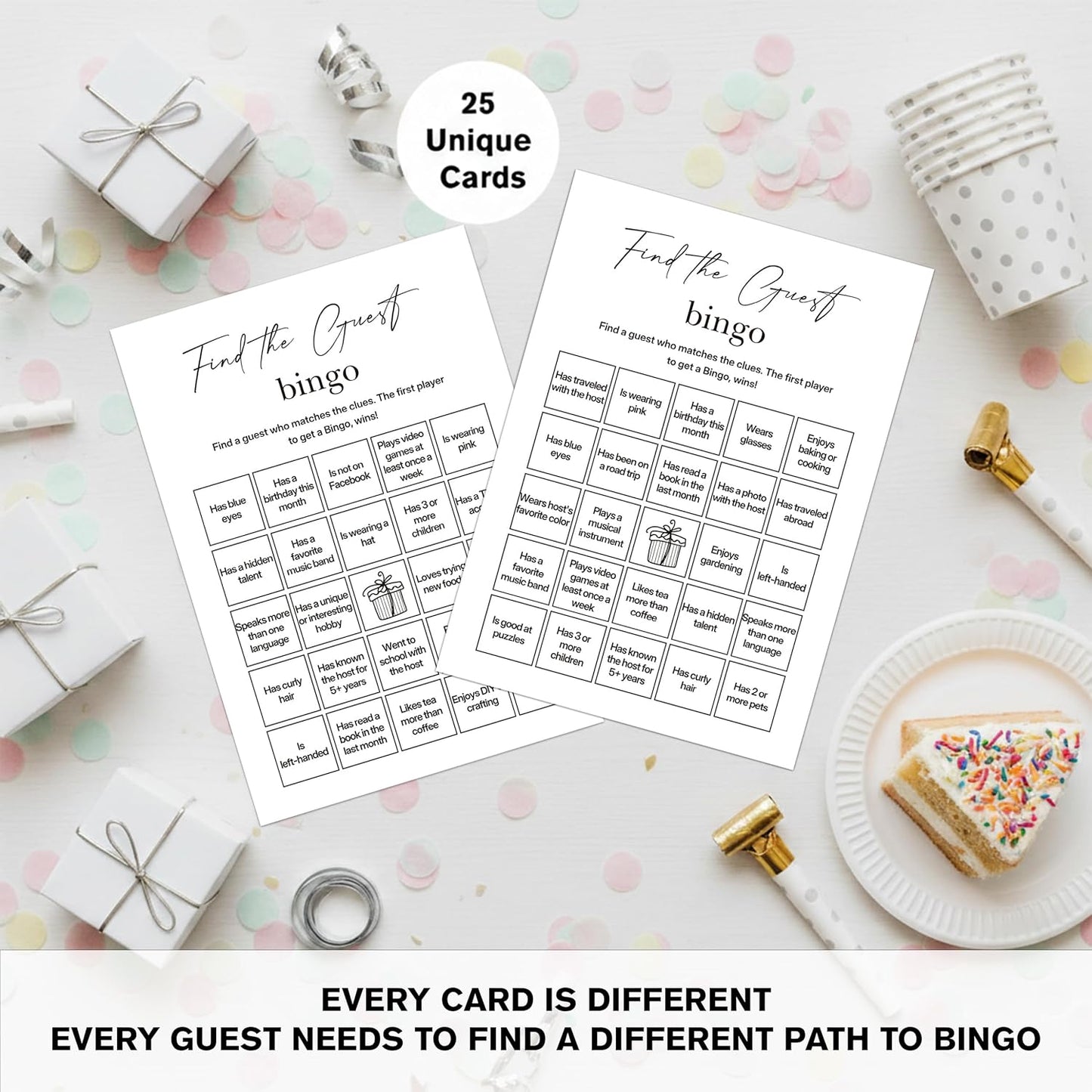 Find The Guest Bingo Cards – 25 Unique Cards, Icebreaker Party Games for Adults, Rustic Blush Pink Mingle Activity for Birthday Parties, Family Reunions, Office Events & Friendsgiving