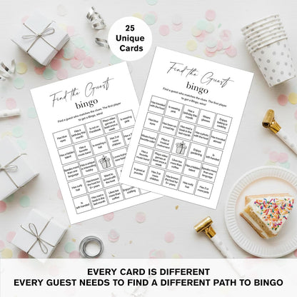 Find The Guest Bingo Cards – 25 Unique Cards, Icebreaker Party Games for Adults, Rustic Blush Pink Mingle Activity for Birthday Parties, Family Reunions, Office Events & Friendsgiving