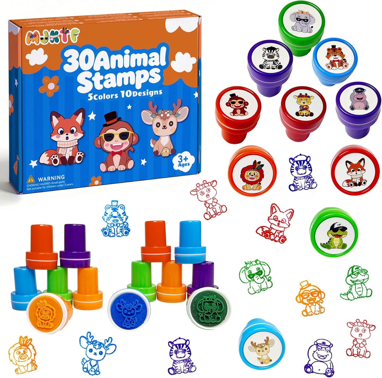 30PCS Animal Stamps for Kids, Safari Party Favors Self- Ink and Washable Stamps for Kids Birthday Gifts, Teacher Stamps
