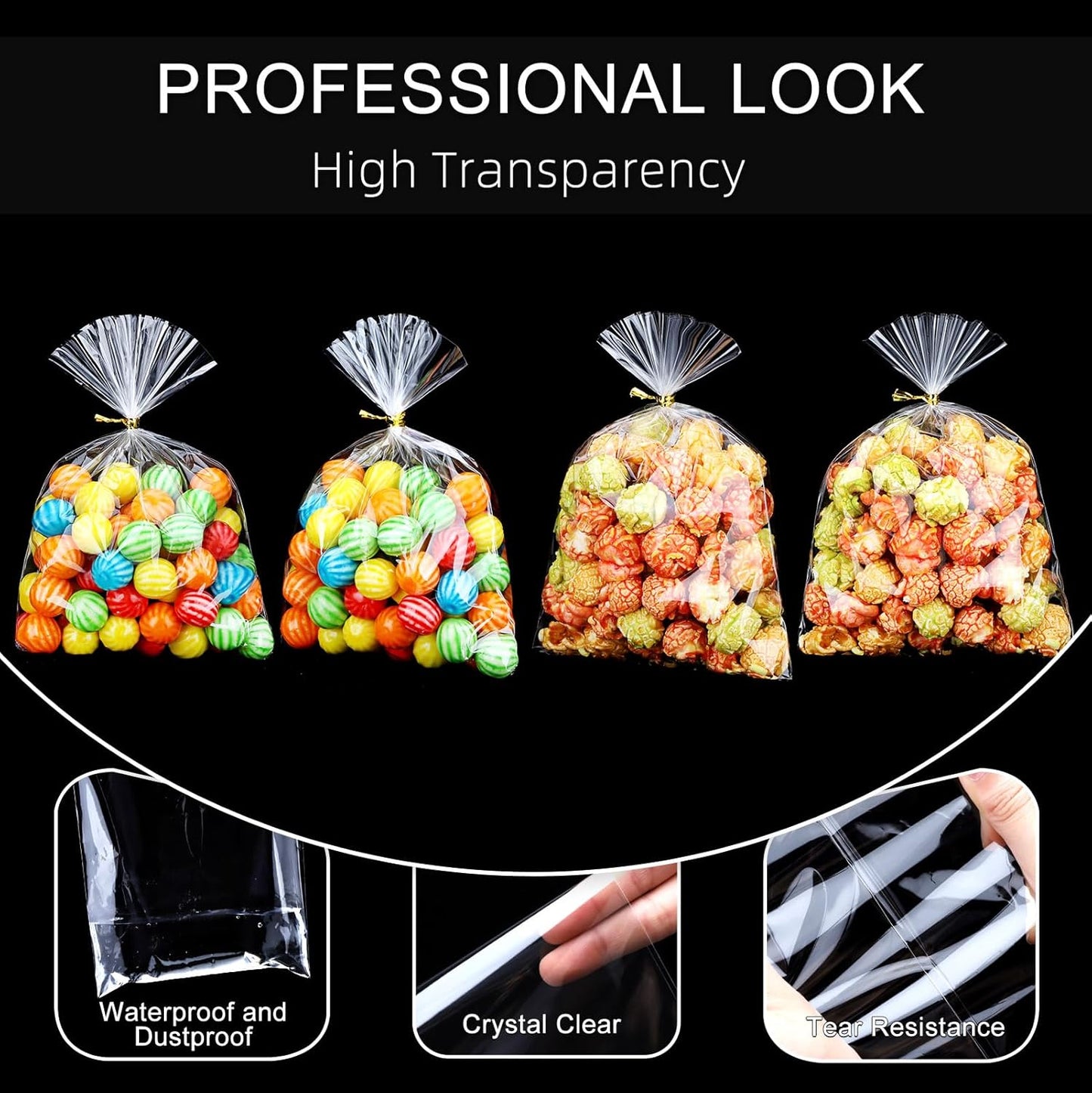 Clear Candy Bags 100pcs 6X10 Cellophane Treat Bag Party Favor Goodie Cake Pop Gift Apple Cello for Gift Baskets Bakery Cookie with Ties