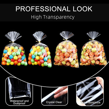 Clear Candy Bags 100pcs 6X10 Cellophane Treat Bag Party Favor Goodie Cake Pop Gift Apple Cello for Gift Baskets Bakery Cookie with Ties