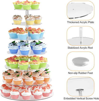 4 Tier Round Cupcake Stand, Acrylic Cupcake Display Stand for 38 Cupcakes, Clear Cupcake Holder Stand for Dessert Table, Cupcake Tower Stand for Wedding Birthday Party Graduation