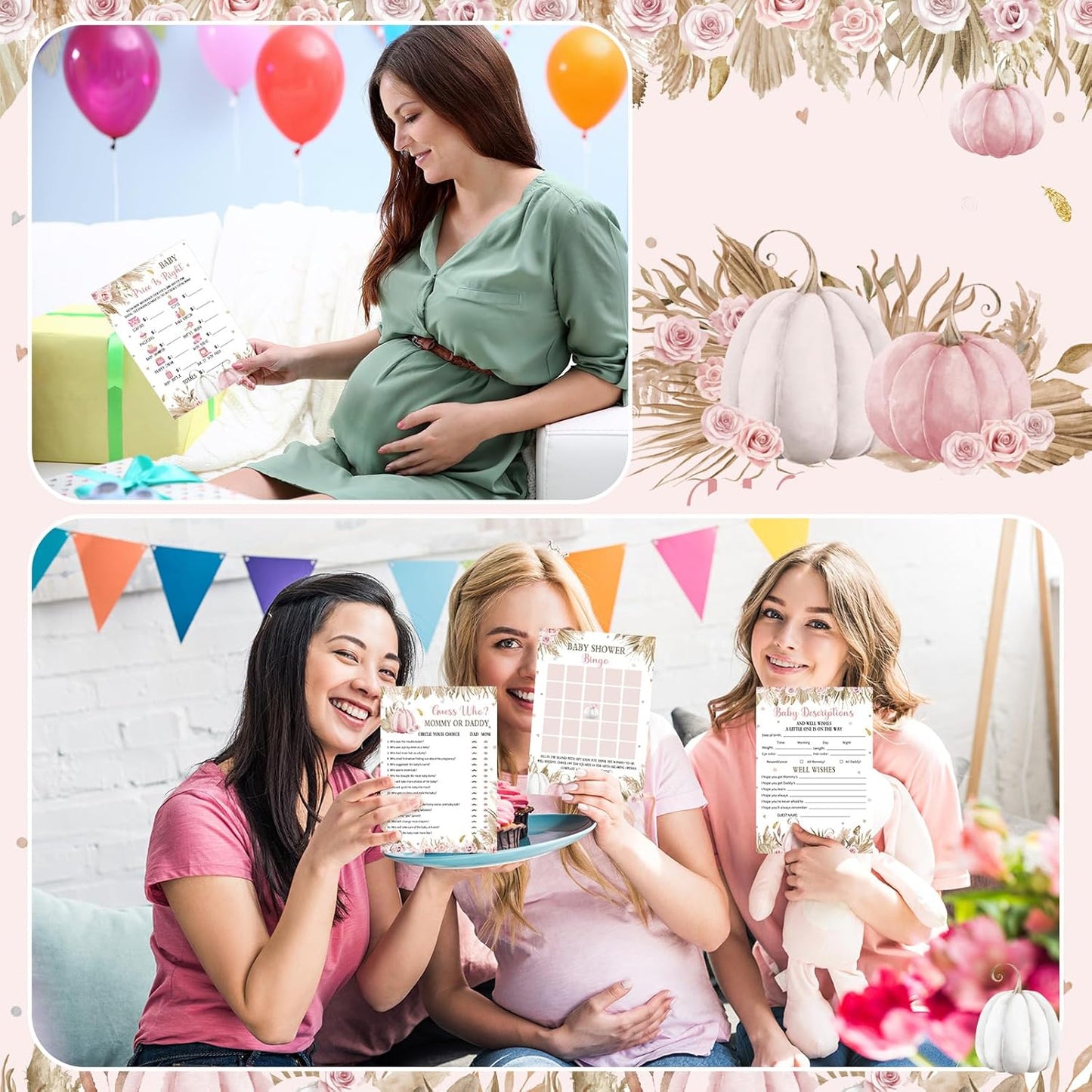 Yinder 145 Pcs Baby Shower Games Activities Cards with 20 Pencils Includes Baby Bingo Description and Wishes Guess Who Price is Right Word Scramble Game(Here Comes the Son)