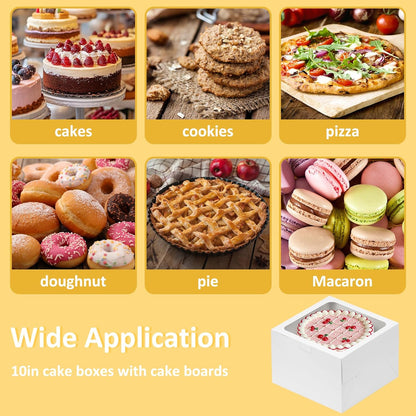 Moretoes 2 Pack Cake Boxes 10 Inch with Boards, 10x10x5 Inches White Cake Carrier Bakery Containers, Disposable Bakery Boxes for Valentine's Day Mother's Day for Cake Cupcake Cookie Pie Pastry