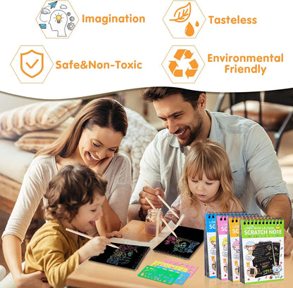 YSCare 24 Pack Scratch Arts and Crafts Notebooks, Rainbow Art Scratch Note, Goodie Bags Stuffers Essentials Gifts for Birthday Party Favors Classroom Prizes