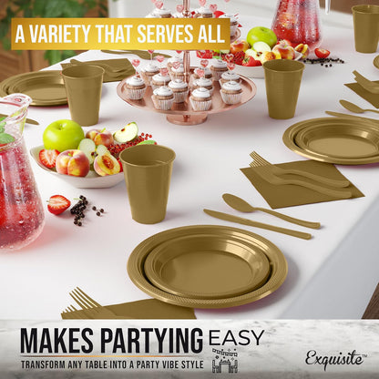 350 Pcs Black Plastic Plates For Party, Black Disposable Plates Set, 50 Of Each 9" Dinner Plate Set, 7" Dessert Plate, Cups, Napkins & Cutlery Plastic Dinnerware Set Exquisite