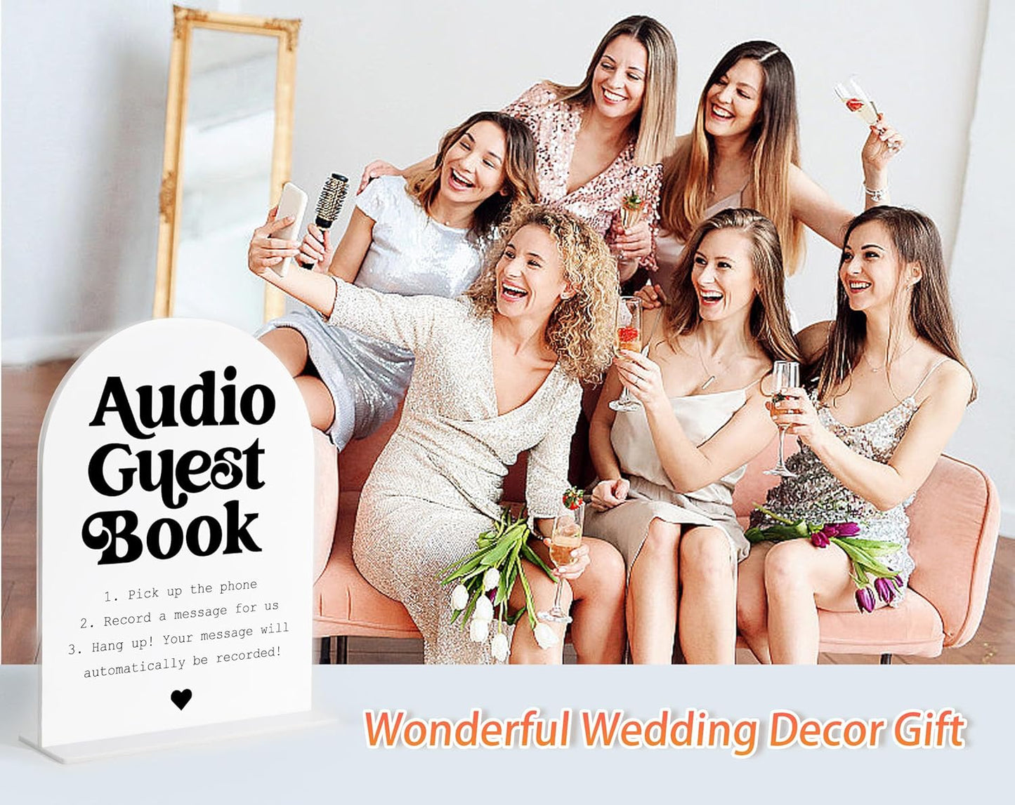 Audio Guest Book Sign, White Arch Acrylic Wedding Sign, Audio Guest Book Wedding Phone, Bridal Shower Decor, Engagement Party Decor, Centerpiece Table Decorations Party for Bride and Groom-14