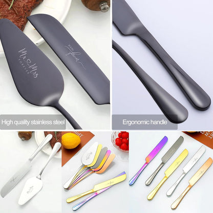 4 Pieces Wedding Cake Knife and Server Set, Stainless Steel Mr and Mrs Cake Cutter and Forks for Wedding, Birthday, Bridal Shower Gifts for Couples (Rose Gold)