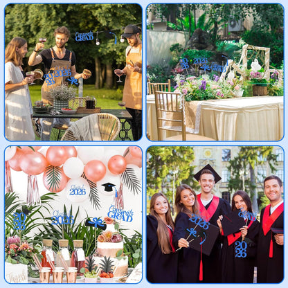 Graduation Decorations 2026, 20 PCS Sparkling Black Double-Sided Centerpiece Sticks for Tables, Class of 2026 Table Toppers and Party Supplies