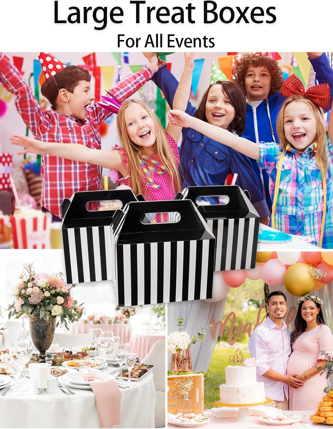 Happyhiram 30 CT Large Welcome Boxes with Handles White, 9x6x6 Gable Gift Easter Boxes Cardboard Paper Party Favor Boxes Barn Style Carry Out Box Recyclable Paper Gift Packaging Boxes for Food Box Lunch Cookies Donuts Baby Shower Bridal Shower Wedding