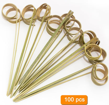300pcs 4.7 IN Bamboo Cocktail Picks with Looped Knot,Nature Color,for Cocktail Party, Barbeque, Club Sandwiches (black-300pcs)