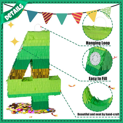 PCFING 20 Inch Number 1 Piñata Green Gold with 30 Inch Piñata Stick Blindfold Confetti for Boy Girl Adults Birthday Party Decorations, Anniversary Celebration, Fiesta