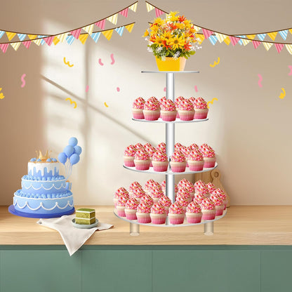 Jusalpha Large 4 Tier Cupcake Stand,Acrylic Round Cake Stand Dessert Tower Tea Party Serving Platter, Cupcake Tree Wedding Party Décor, Stand with Rod Feet (4RF)