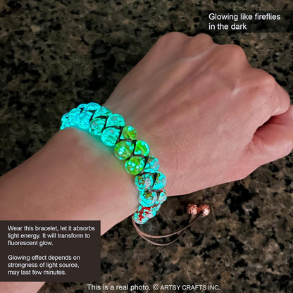 ARTSY Crafts Glow in The Dark Firefly Beads Bracelets, 7 Chakras Crystal Mermaid Glass Beaded Bracelets for Anti Anxeity Healing Energy Money Wealth Abundance Stackable Bangle Wristband