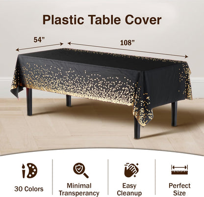 12-Pack Premium Plastic Tablecloth 54in. x 108in. Rectangle Table Cover - Dark Blue - Colors B