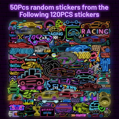 74 PCS Neon Race Car Party Favors, 24 PCS Neon Racing Slap Bracelets 50 PCS Neon Race Car Stickers Racing Birthday Party Decorations Supplies Gifts for Kids Classroom Rewards