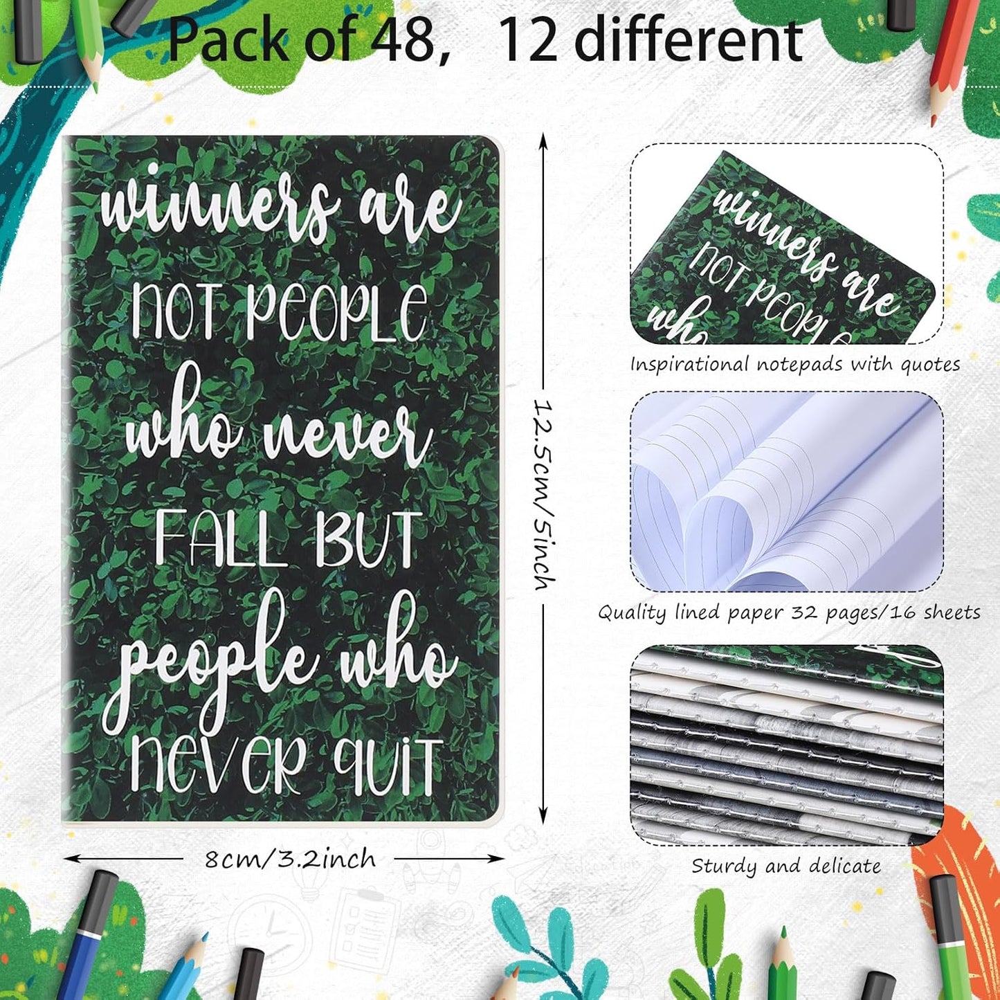 Outus 24 Pieces Mini Inspirational Notepads Motivational Small Pocket Journal Notebook Inspiring Note Pads Gift for School Office Travel Coworkers Supplies, 12 Styles (Simple Style)