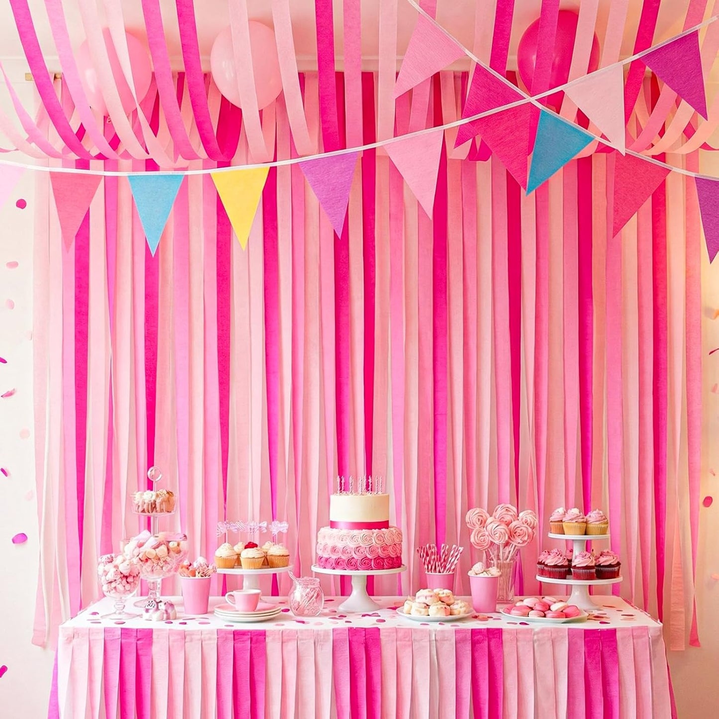 Pastel Crepe Paper Streamers 9 Rolls 738ft,Fancy Streamers Party Decorations for Birthday Mother's Day Wedding Holiday Decorations DIY Gift Wrapping, 1.77 Inch x 82 Ft/Roll