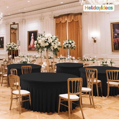 HolidayIdeas 2 Pack Spandex Table Skirt for 6 Ft Rectangle Tables, Black Fitted Stretch Tablecloth 30 x 72 Inch, Wrinkle Resistant Ruffle Design for Wedding Banquets, Trade Shows, Parties