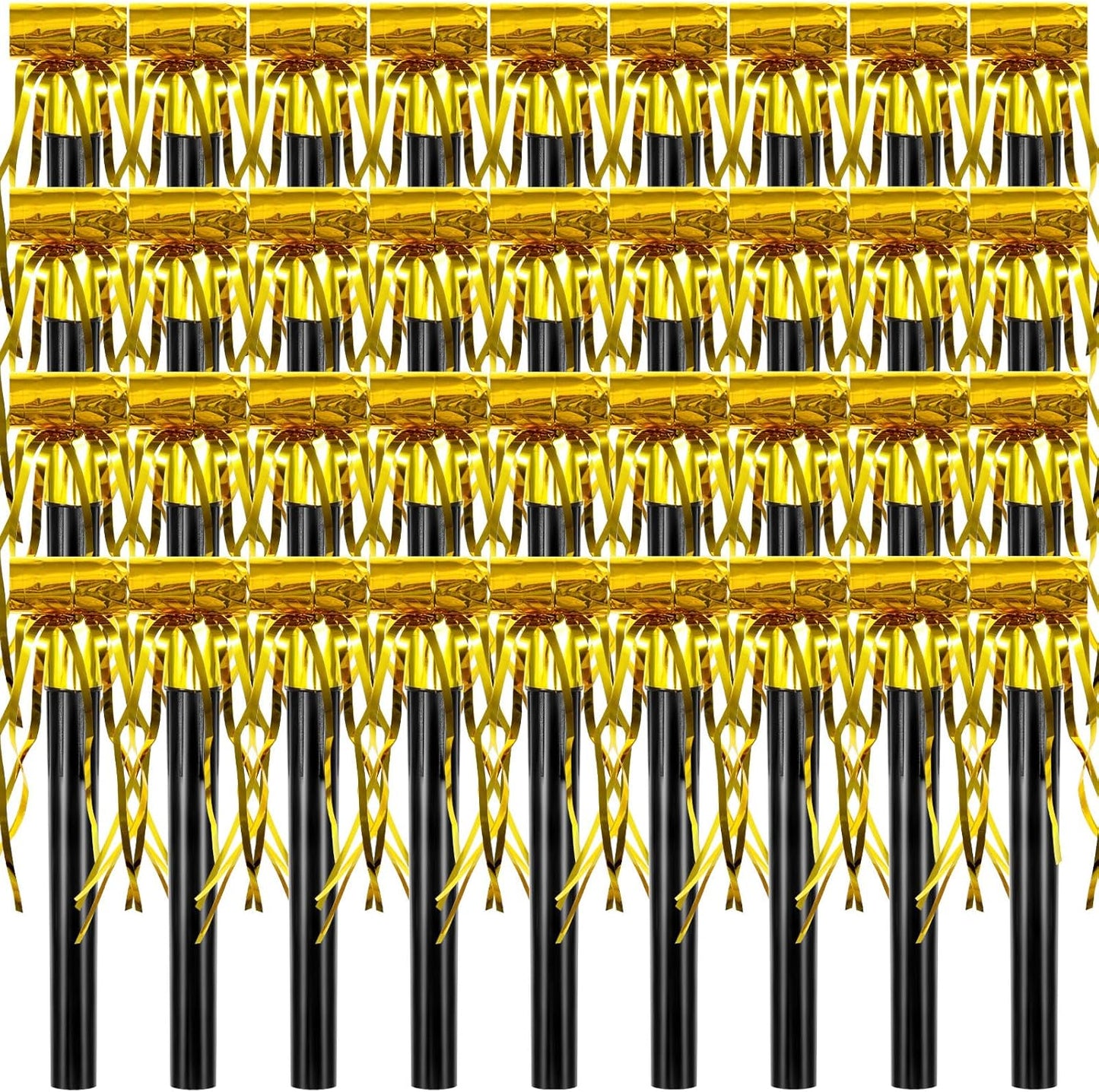 Skylety 18 Party Blower Noisemakers Glitter Birthday Noise Maker Squawkers Blowouts Whistles Fringed for Sport Events Musical Blowouts for Wedding 2026 Grad Party Supplies (Gold)