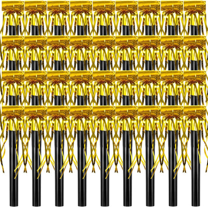 Skylety 18 Party Blower Noisemakers Glitter Birthday Noise Maker Squawkers Blowouts Whistles Fringed for Sport Events Musical Blowouts for Wedding 2026 Grad Party Supplies (Gold)