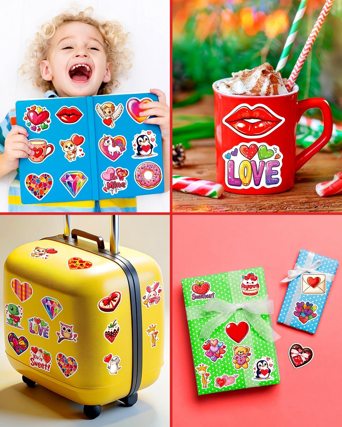 JCFIRE 200PCS Stickers for Kids, Waterproof Cute Mixed Animal Food Vinyl Scrapbook Stickers for Water Bottle, Book, Laptop, Goodie Bags Stuffers Kids Party Favors, Classroom Supplies Must Haves
