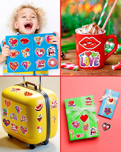 JCFIRE 200PCS Stickers for Kids, Waterproof Cute Mixed Animal Food Vinyl Scrapbook Stickers for Water Bottle, Book, Laptop, Goodie Bags Stuffers Kids Party Favors, Classroom Supplies Must Haves