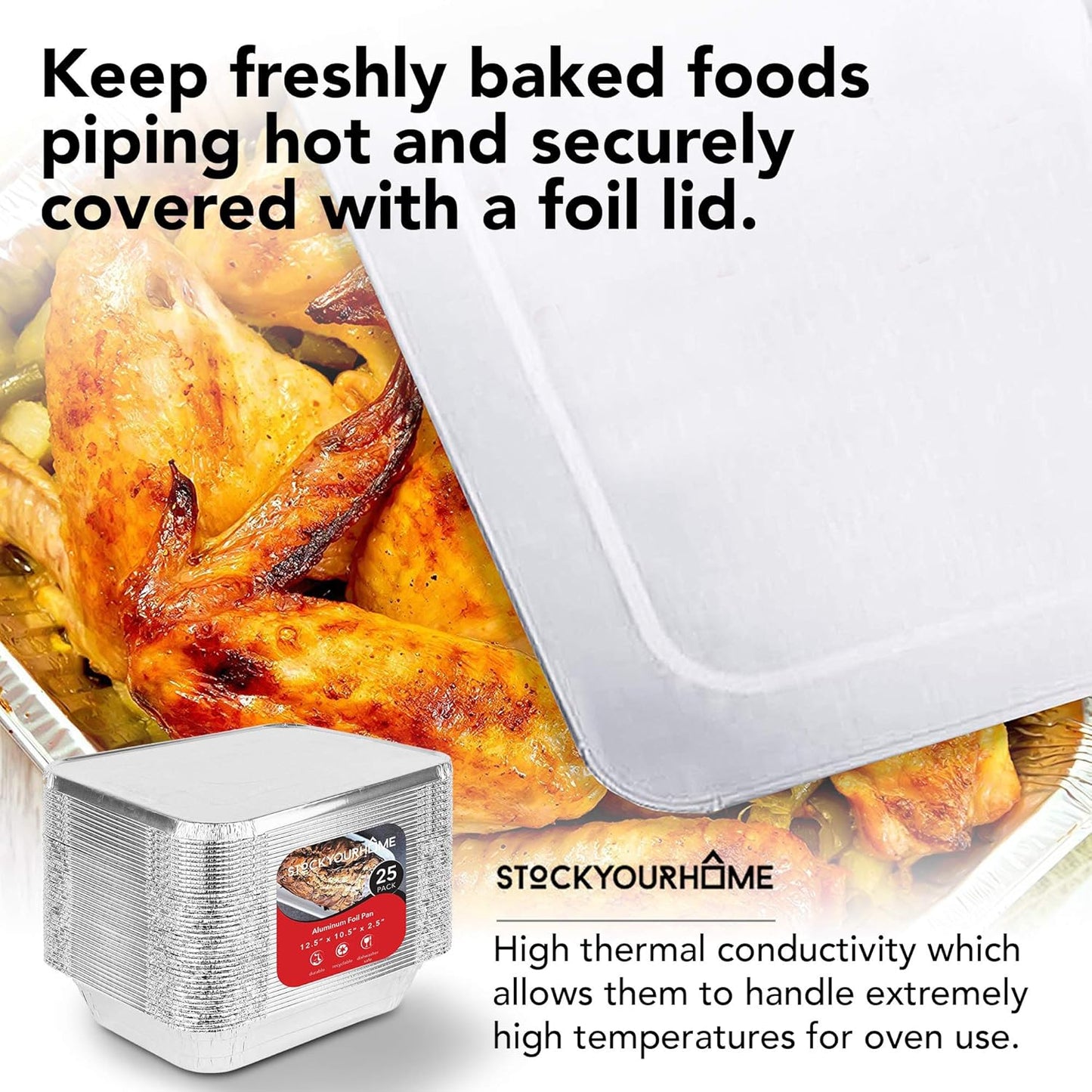 Stock Your Home Aluminum Pans 9x13 Disposable Foil Pans (30 Pack) - Half Size Steam Table Deep Trays - Tin Foil Pans Great for Cooking, Heating, Storing, Prepping Food