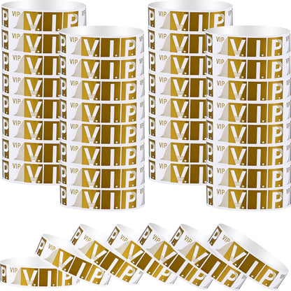 Sibba 200 Count Wrist Bands Wristband Badges Waterproof Paper Bracelets Coloreds Admission Festivals Party Events Arm Hand Labels Indexes Stamps Strap Office School Supplies(Golden/Silver)