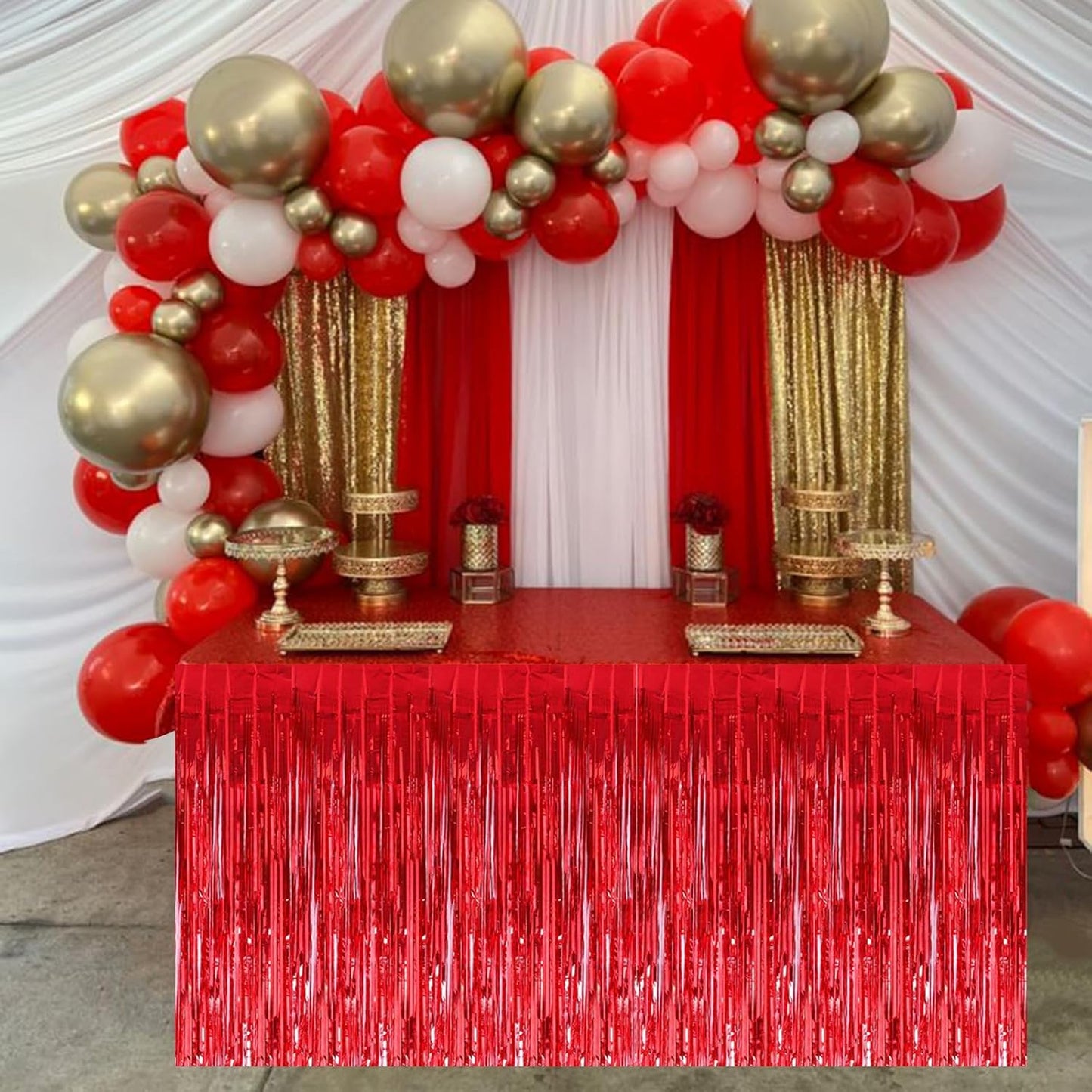 BEISHIDA 2 Pack Metallic Tinsel Foil Fringe Table Skirts for Rectangle & Round Tables Hot Pink Kids' Birthday, Holiday Cartoon Party Decorations for Birthday Valentines Baby Shower Festive Events