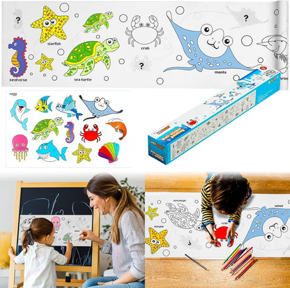 2PCS Children's Drawing Roll, Coloring Paper Roll for Kids Gift, 120 * 11.8 Inches DIY Painting Drawing Paper Roll, Sticky Drawing Paper Roll, Early Educational Toys for Kids (Animal World)