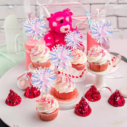 Ephlyn 30Pcs Foil Firework Cupcake Toppers Sparkle Tinsel Cupcake Picks Drink Stirrers Cocktail Food Fruit Toothpicks for Baby Shower Graduation Party Supplies White