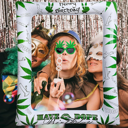 Weed Theme Birthday Party Inflatable Photo Booth Selfie Frame Giant Pot Leaves Cannabis Marijuana Blow Up Picture Frame Weed Party Decors for Adults Have a Dope 420 Birthday Party Supplies