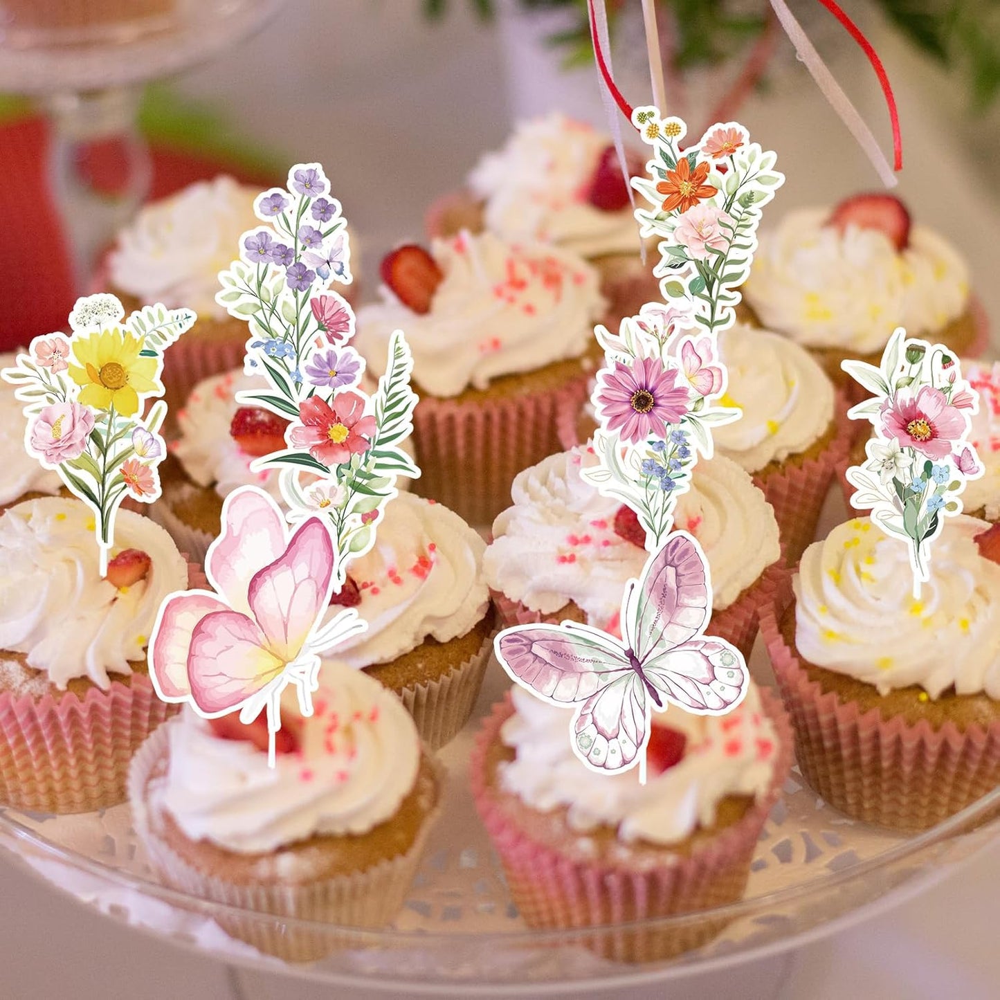 Wildflower Birthday Party Decorations, 36PCS Flower Floral Cupcake Toppers Decoration, Baby in Bloom Baby Shower Cupcake Picks Decor Party Supplies for Gilrs Women