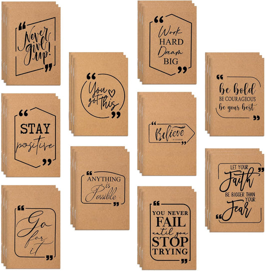 Fulmoon 30 Pcs Mini Notebooks Bulk Small Inspirational Pocket Notebooks & Mini Journals Bulk for Employee Appreciation Gifts Motivational Notepads for Teacher Nurse Coworkers Staff (Brown)