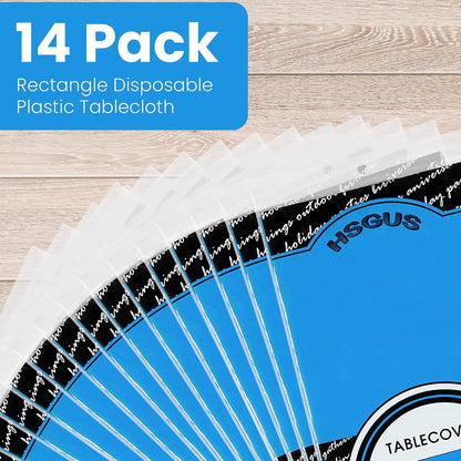 14 Pack Black 54 x 108 in. Rectangle Disposable Plastic Tablecloths - Smooth Decorative Covers for Parties, Weddings