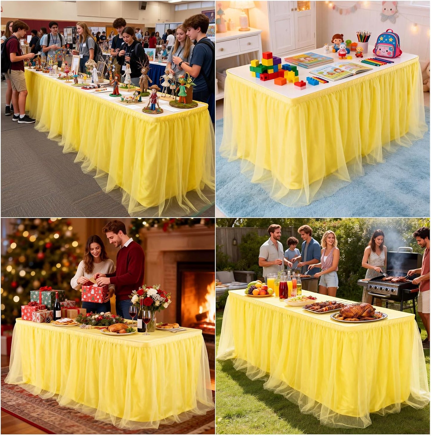 THARAHT Tulle Table Skirt 6FT 180CM Long for Rectangle Tables Round Tables Ruffle Desk Skirt for Princess Girls Birthday Party Cake Dessert Decorations Table Skirt